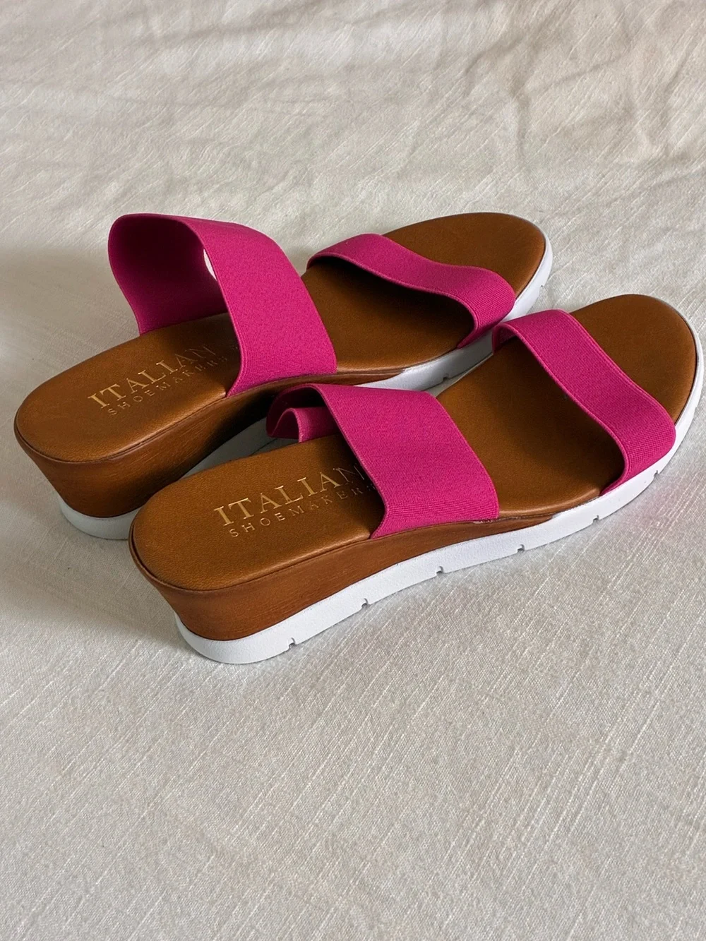 Italian Shoemakers | Like new pink stretch chic  2 strap wedge sandals size 8